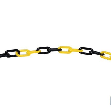 Cadena de polipropileno | Color: amarillo y negro | Rollos de 30 metros | Eslabón de 8 mm