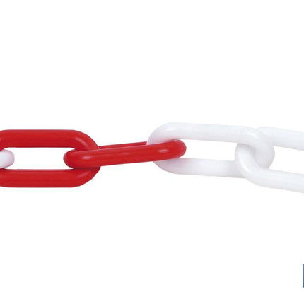 Cadena de polipropileno | Color: rojo y blanco | Rollos de 30 metros | Eslabón: 8 mm