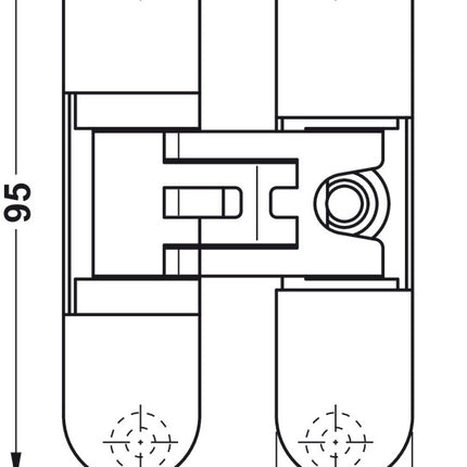 6 dobradiças de porta, Startec H2, montagem oculta, para portas internas embutidas de até 45/60 kg 