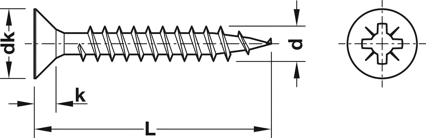 Tornillo para tablero de aglomerado, Hospa, cabeza avellanada, PZ, rosca completa 10000 UDS