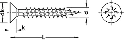 Tornillo para tablero de aglomerado, Hospa, cabeza avellanada, PZ, rosca completa 10000 UDS