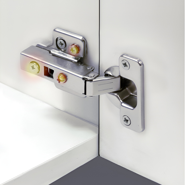 Dobradiças de porta de cozinha de madeira reta de 35 mm com abertura de 110° e bases ajustáveis ​​para móveis, armários, cozinhas, banheiros e residências. 