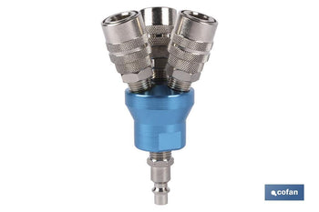 Enchufe rápido con 3 salidas en Flor | Distribuidor conector neumático con 3 salidas para instalaciones neumáticas