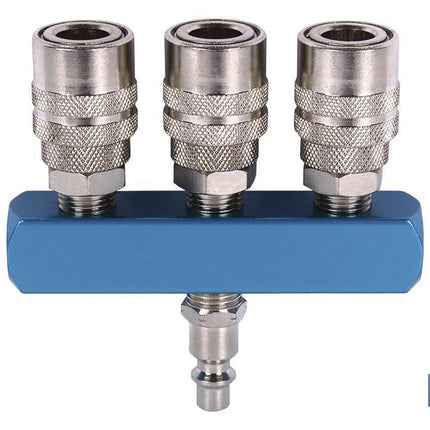 Enchufe rápido con 3 salidas | Acoplador Hembra con rosca hembra BSP 3/8 para instalaciones neumáticas