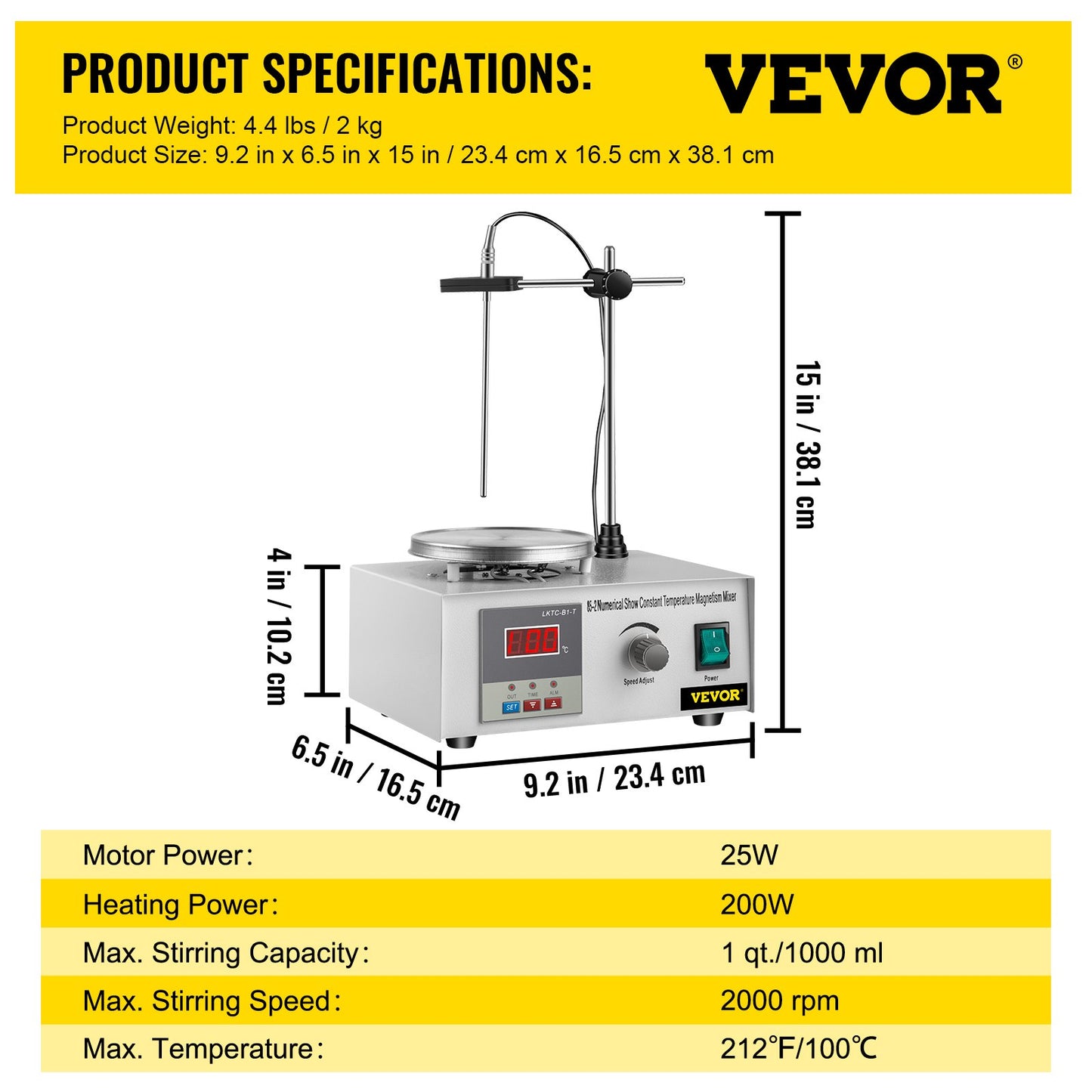 Agitador Magnético con Placa 300 W 1000 ML Mezclador Magnético 25 W