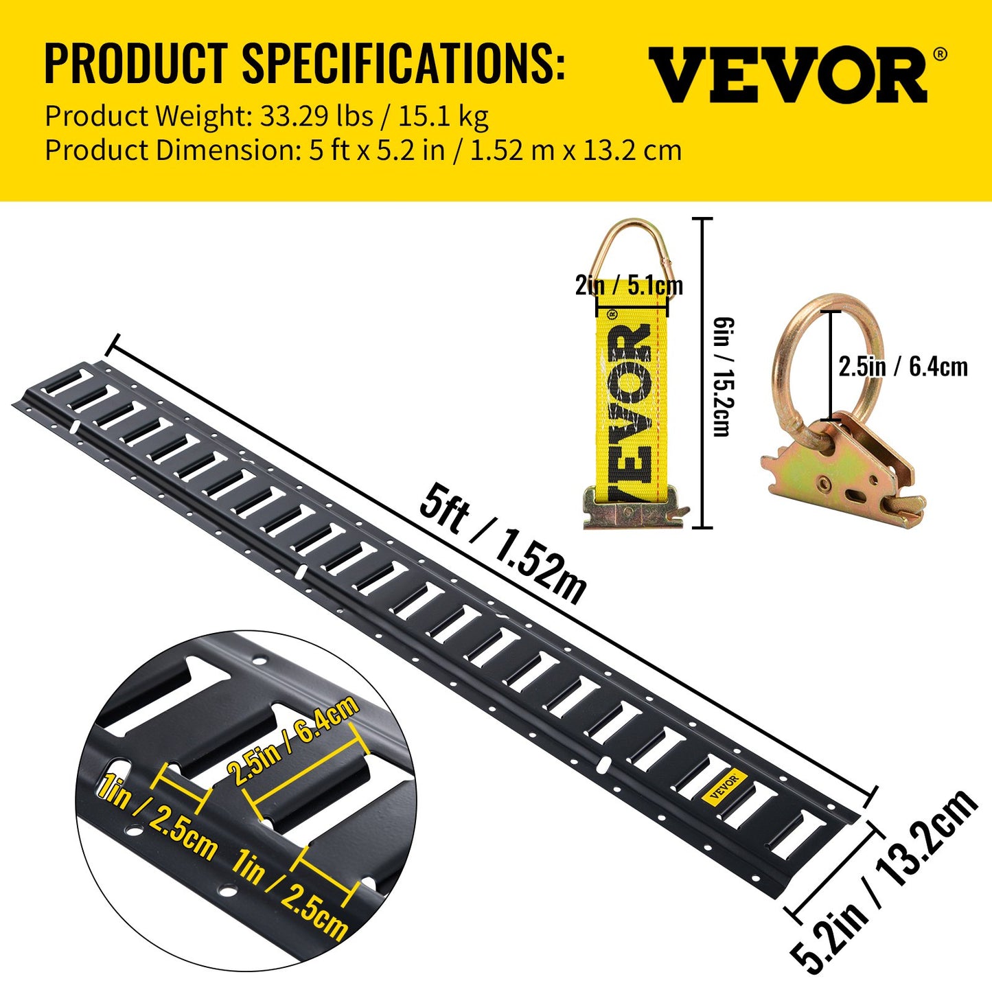 Kit de rieles de agarre universal E-track de 1,52m para carga en camionetas remolques