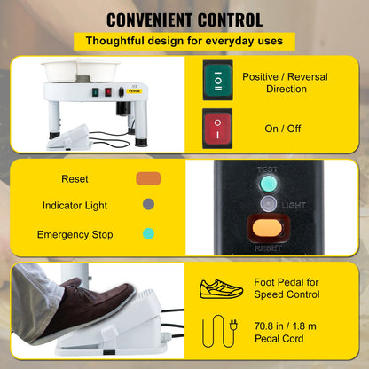 Torno cerámica de alfarero eléctrico 35cm con herramientas blanco