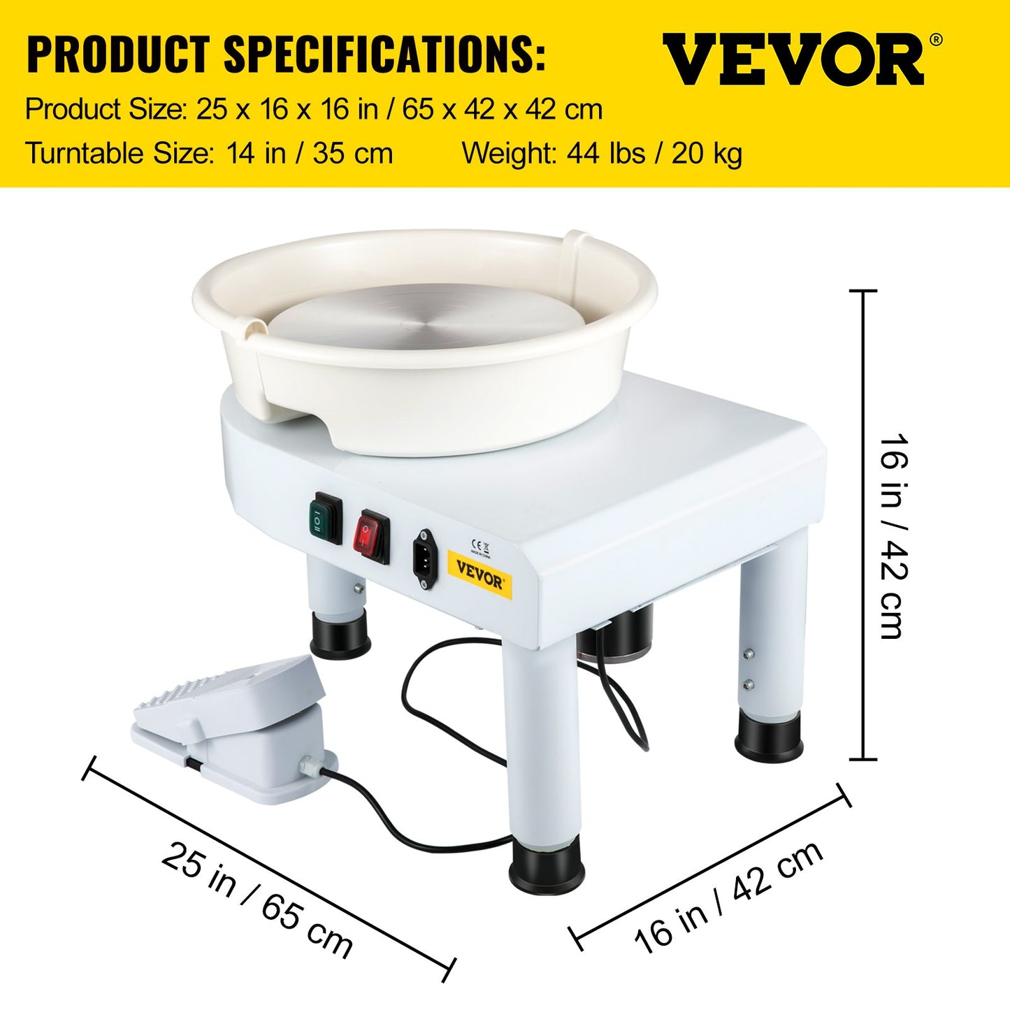 Torno cerámica de alfarero eléctrico 35cm con herramientas blanco