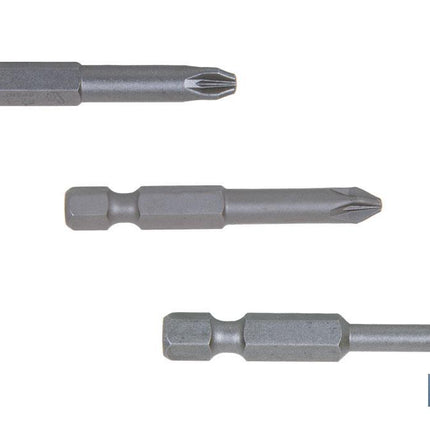 Kit de puntas de acero para atornillar | Contenido 3 puntas Pozi drive de 50 mm | Modelo 1/4 PZ