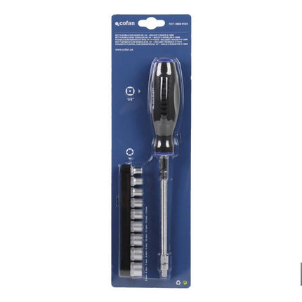 Set Destornillador flexible y 9 vasos de 1/4 | Modelo Comfort plus con cuadradillo de 1/4 y vasos desde SW 5 hasta SW 13