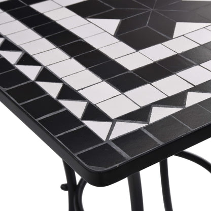 Bistro table and chairs 3 pieces black and white ceramic mosaic