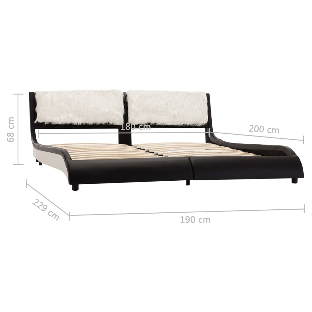 Bed frame with LED black white synthetic leather 180x200 cm