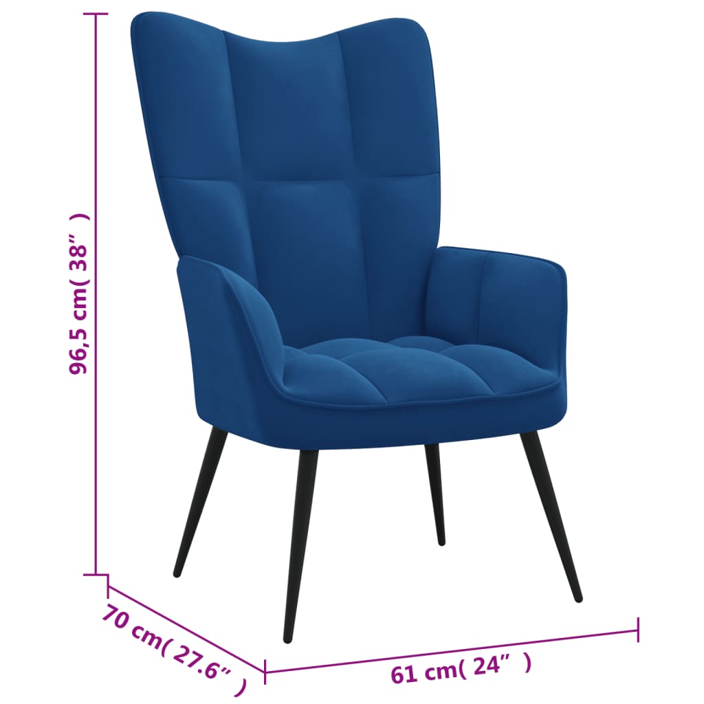 Sillón relajante con reposapiés terciopelo azul