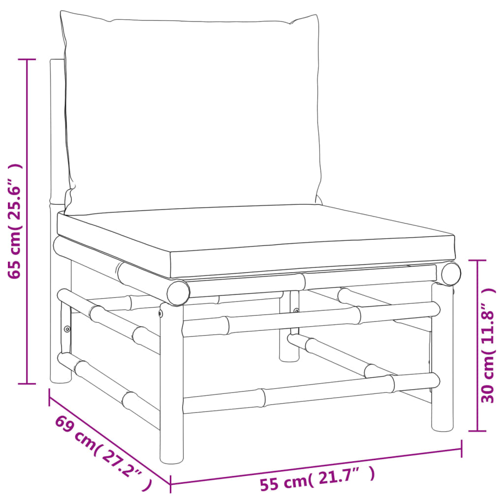 Set de muebles de jardín 2 piezas bambú y cojines gris claro