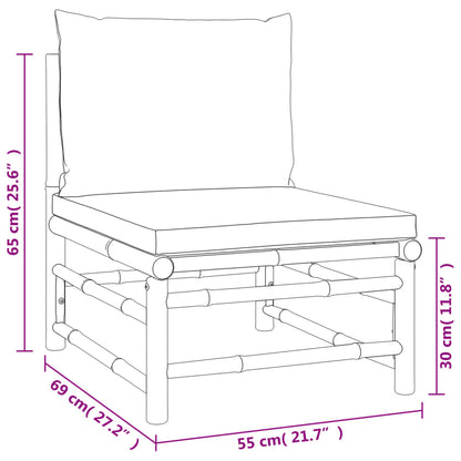 Set de muebles de jardín 2 piezas bambú y cojines gris claro