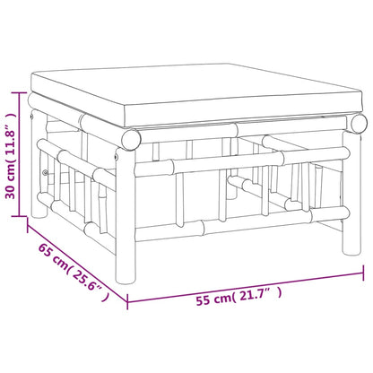 Set de muebles de jardín 3 piezas bambú y cojines blanco crema