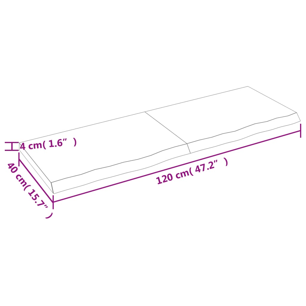 Estante de pared madera maciza roble sin tratar 120x40x(2-4) cm