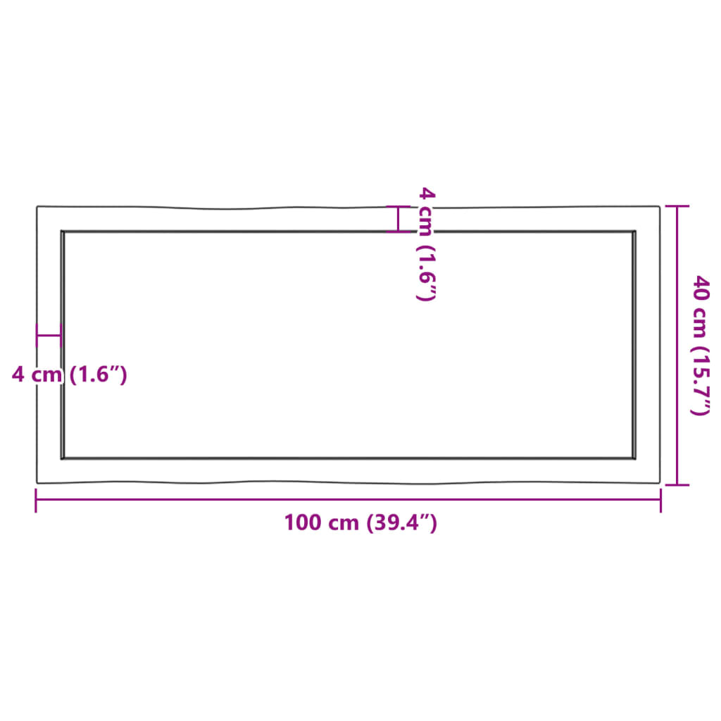 Tablero mesa madera tratada borde vivo marrón 100x40x(2-4) cm