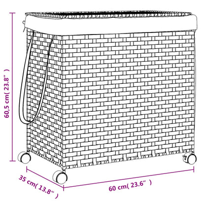 vidaXL Cesto de ropa sucia con ruedas ratan 60x35x60,5cm