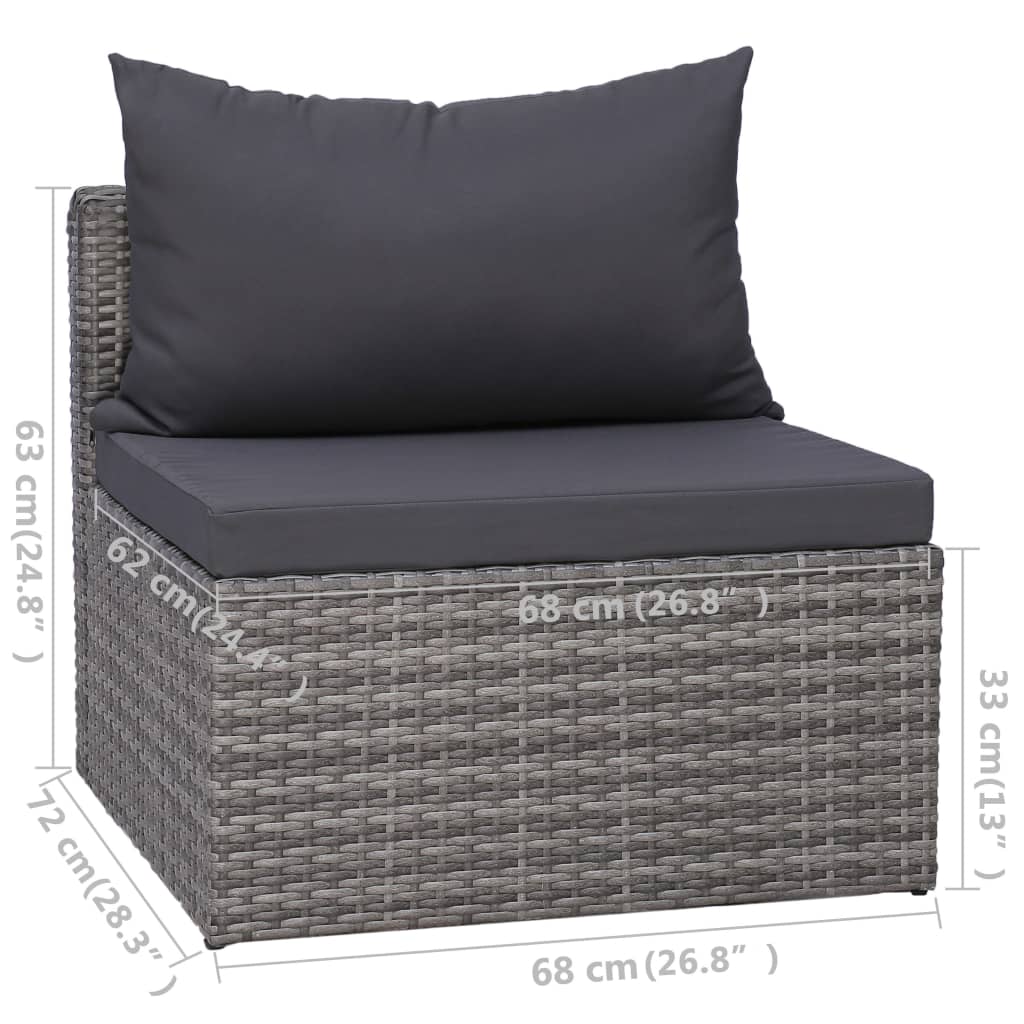 Set de muebles de jardín y cojines 5 pzas. ratán sintético gris