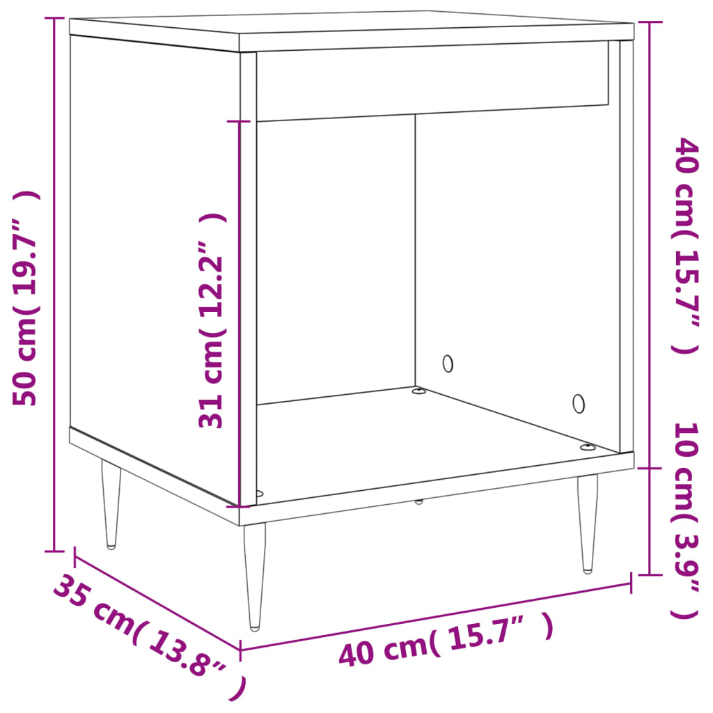 Mesita de noche madera de ingeniería blanco brillo 40x35x50 cm