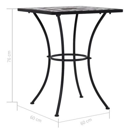 Bistro table and chairs 3 pieces black and white ceramic mosaic