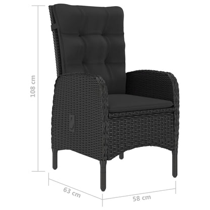 Set de comedor de jardín 3 pzas ratán sintético y vidrio negro