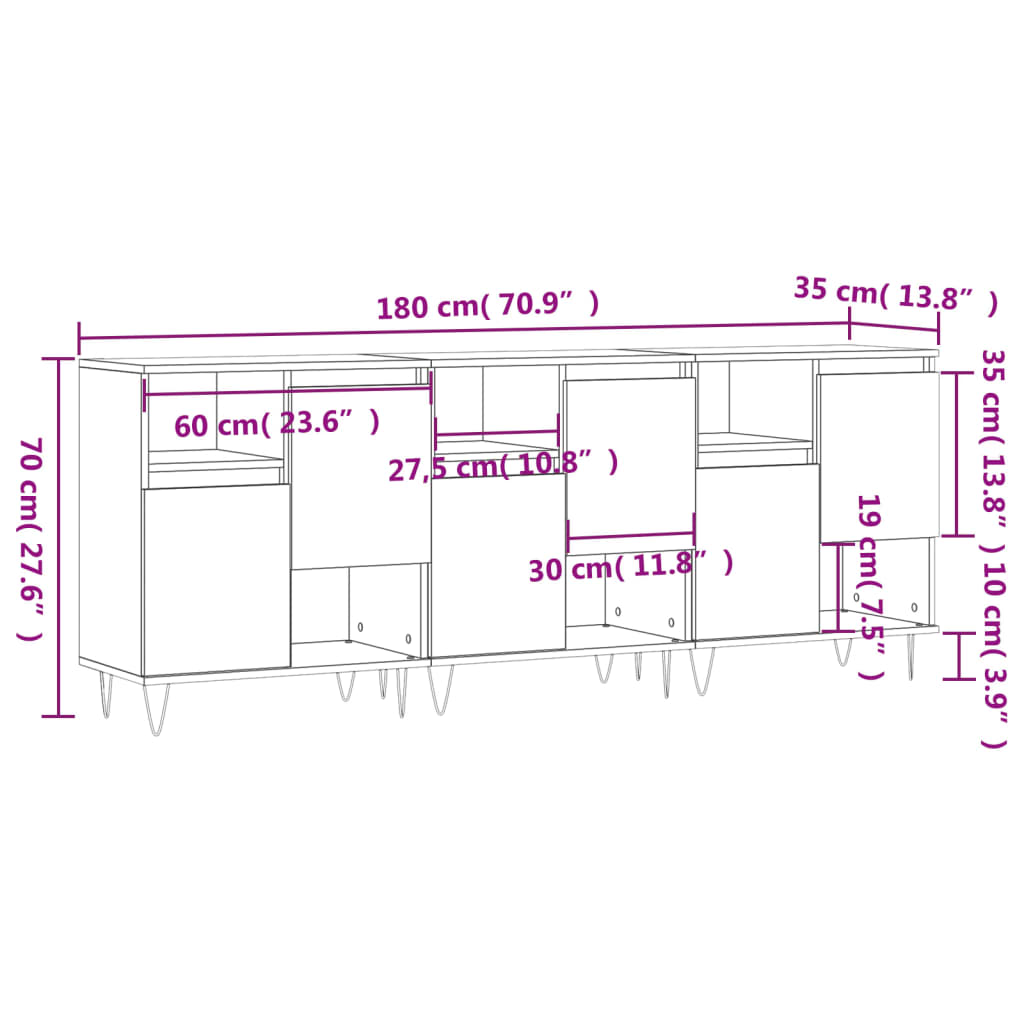 Sideboards 3 pcs white plywood