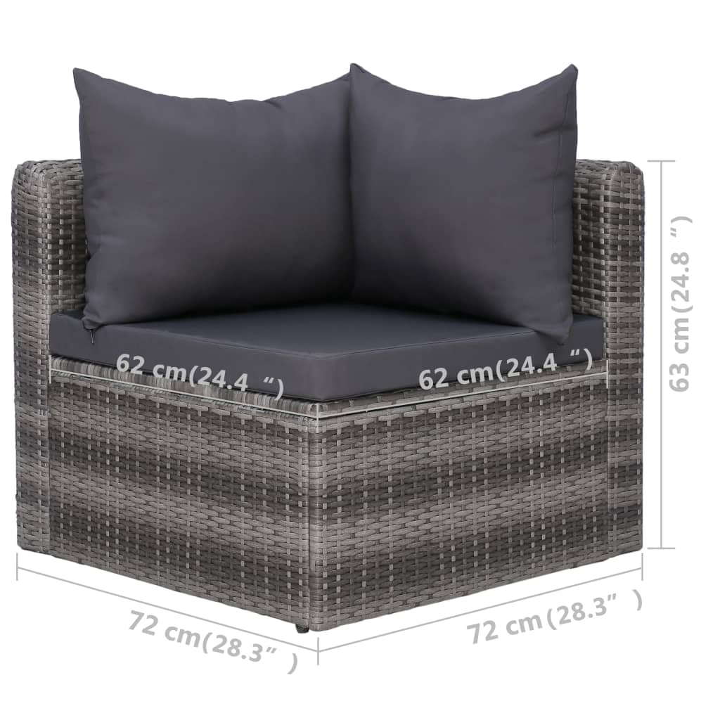 Set de muebles de jardín y cojines 5 pzas. ratán sintético gris