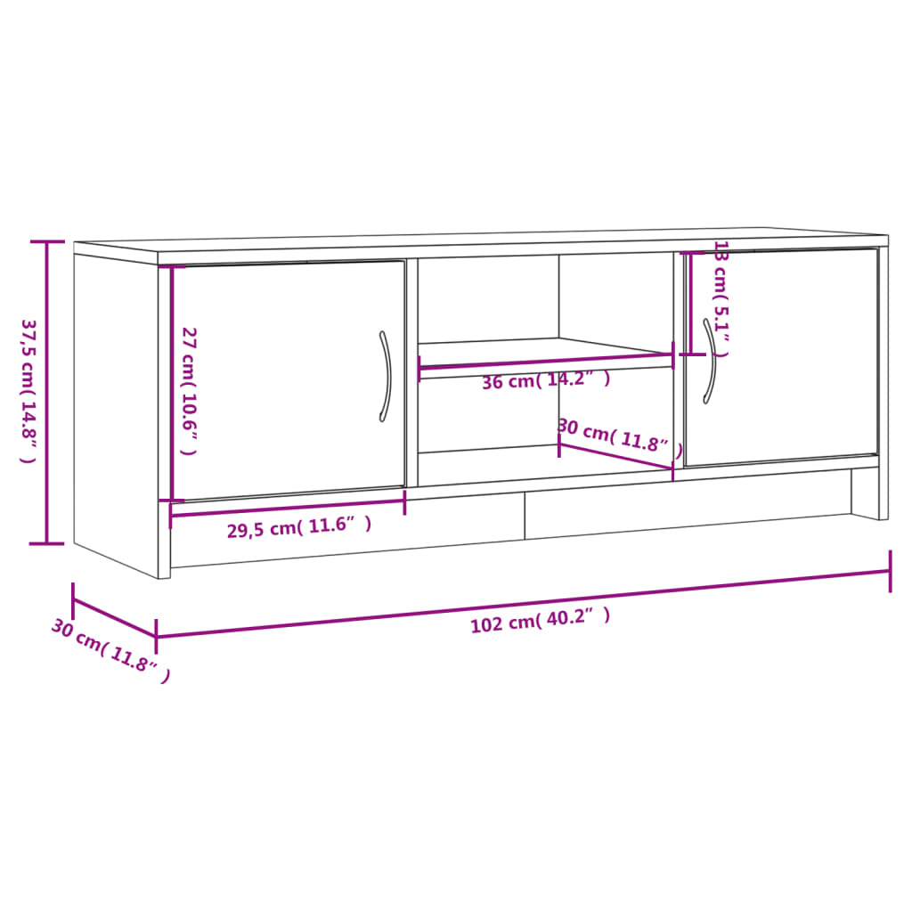 TV cabinet black engineered wood 102x30x37.5 cm