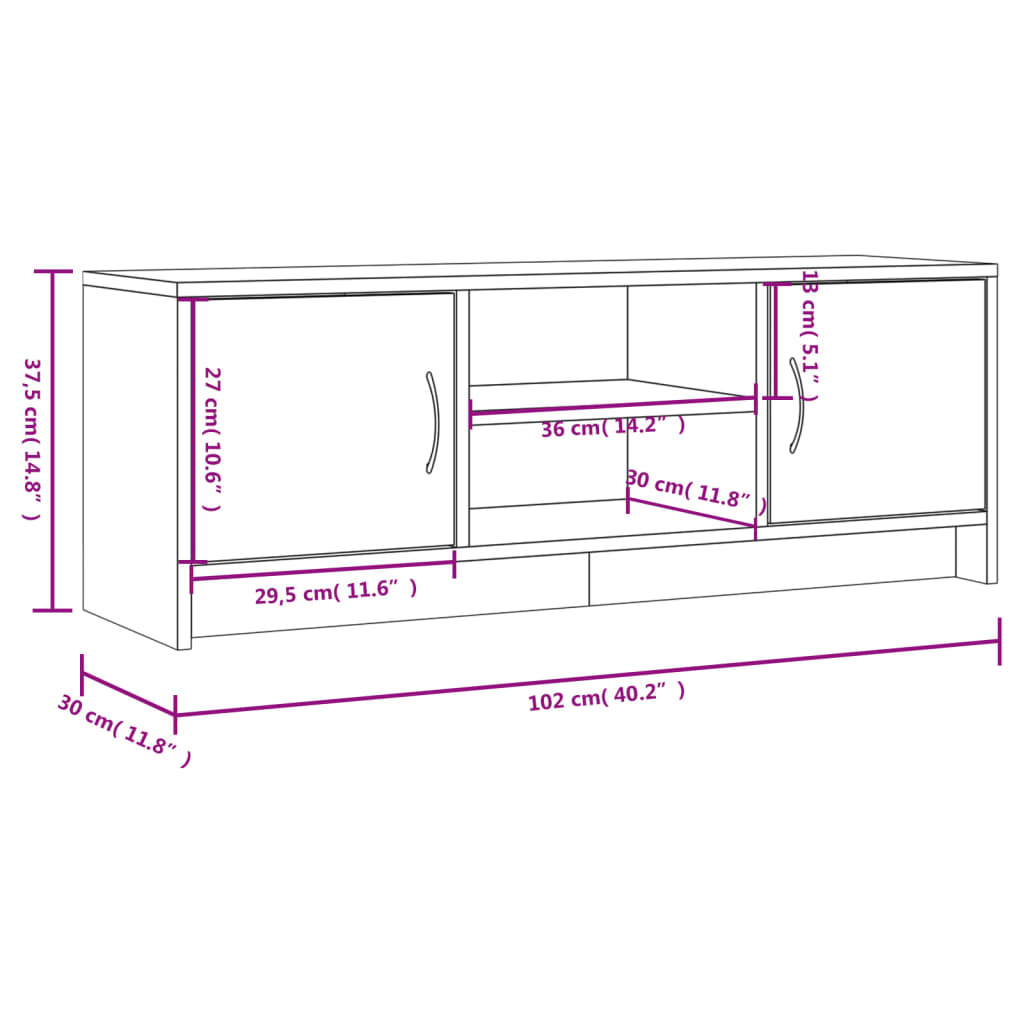 TV cabinet engineered wood Sonoma oak 102x30x37.5 cm