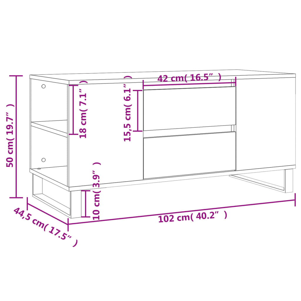 Sonoma grey engineered wood coffee table 102x44.5x50 cm