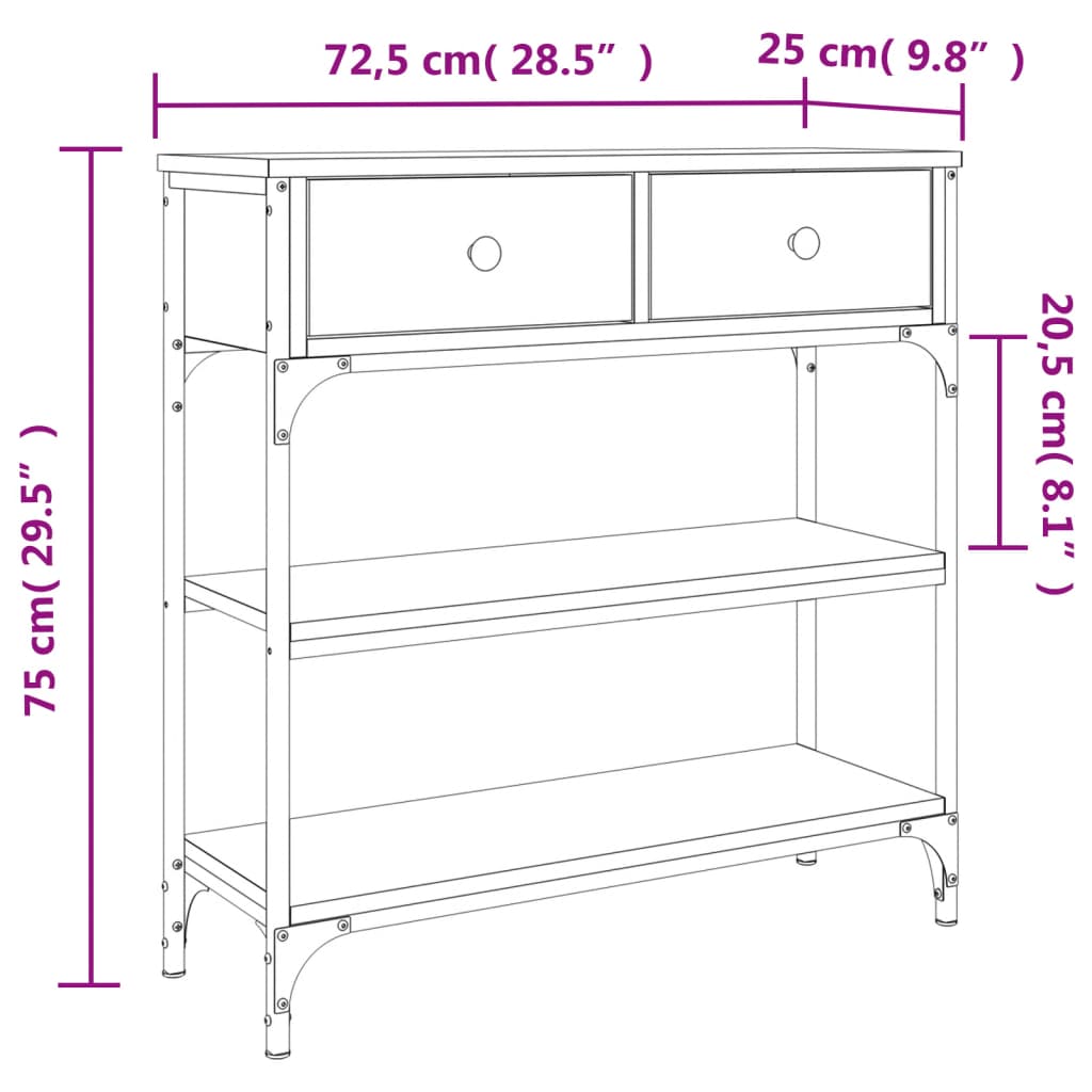 Mesa consola madera de ingeniería 72,5x25x75 cm