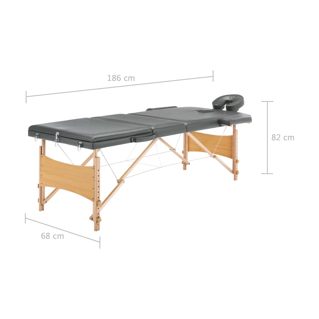 3-zone massage table with anthracite wood frame 186x68 cm