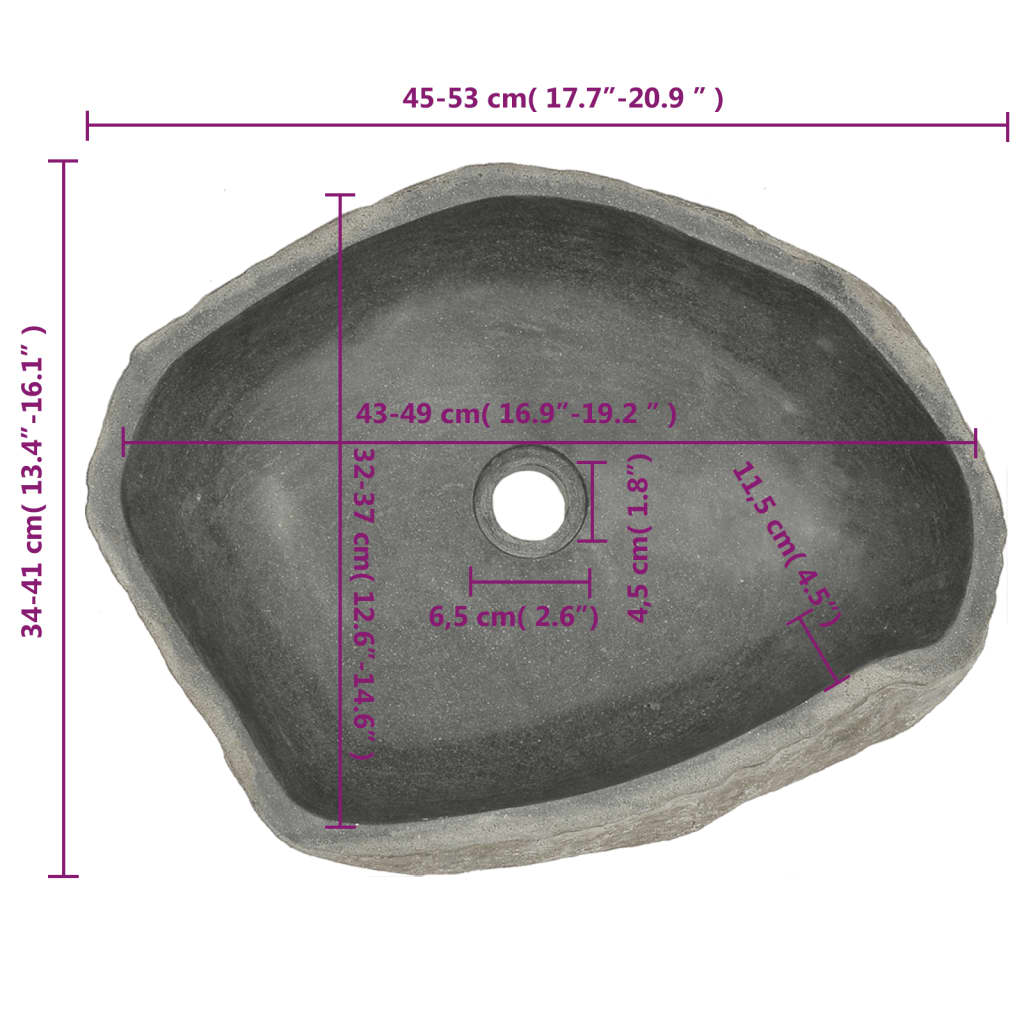 vidaXL Lavabo de piedra de río ovalado