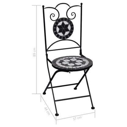 Bistro table and chairs 3 pieces black and white ceramic mosaic