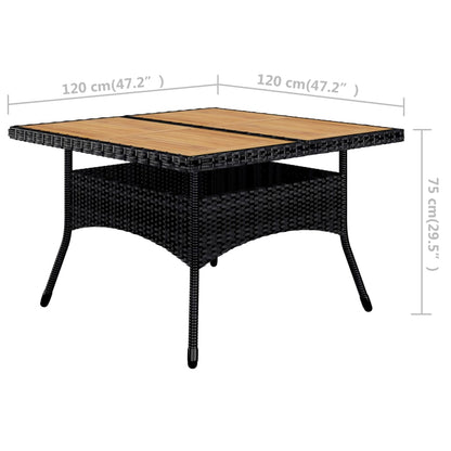 Set de comedor de jardín 9 pzas ratán PE y madera acacia negro