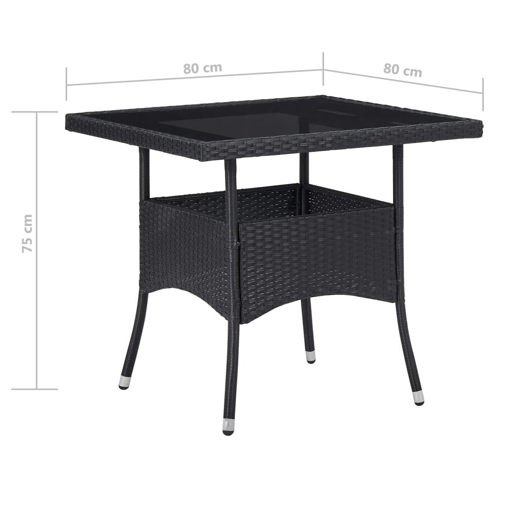 Set de comedor de jardín 3 pzas ratán sintético y vidrio negro