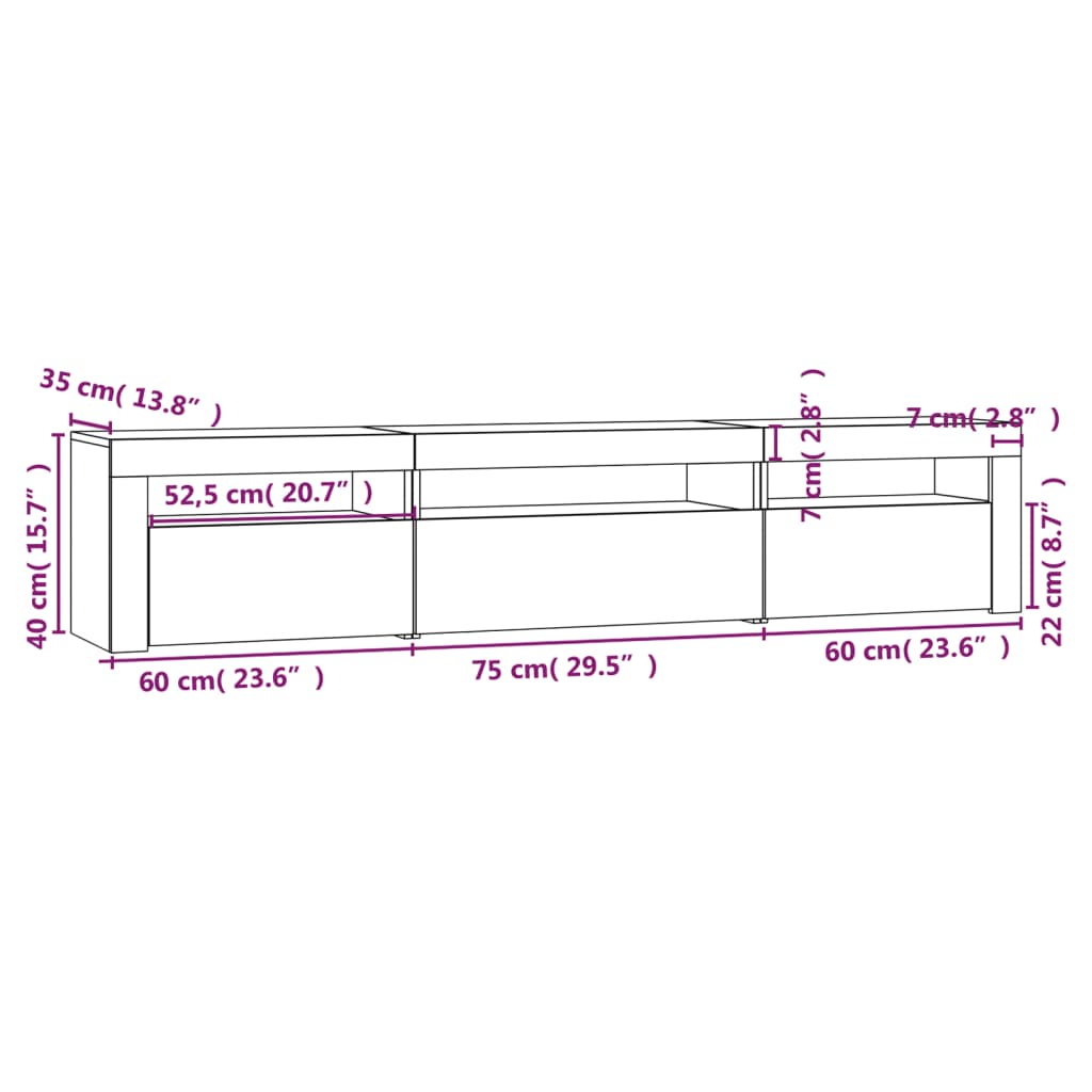 Mueble de TV con luces LED  195x35x40 cm