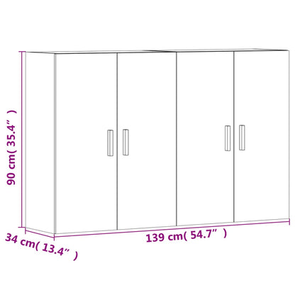 Wall cabinets 2 pcs engineered wood concrete grey