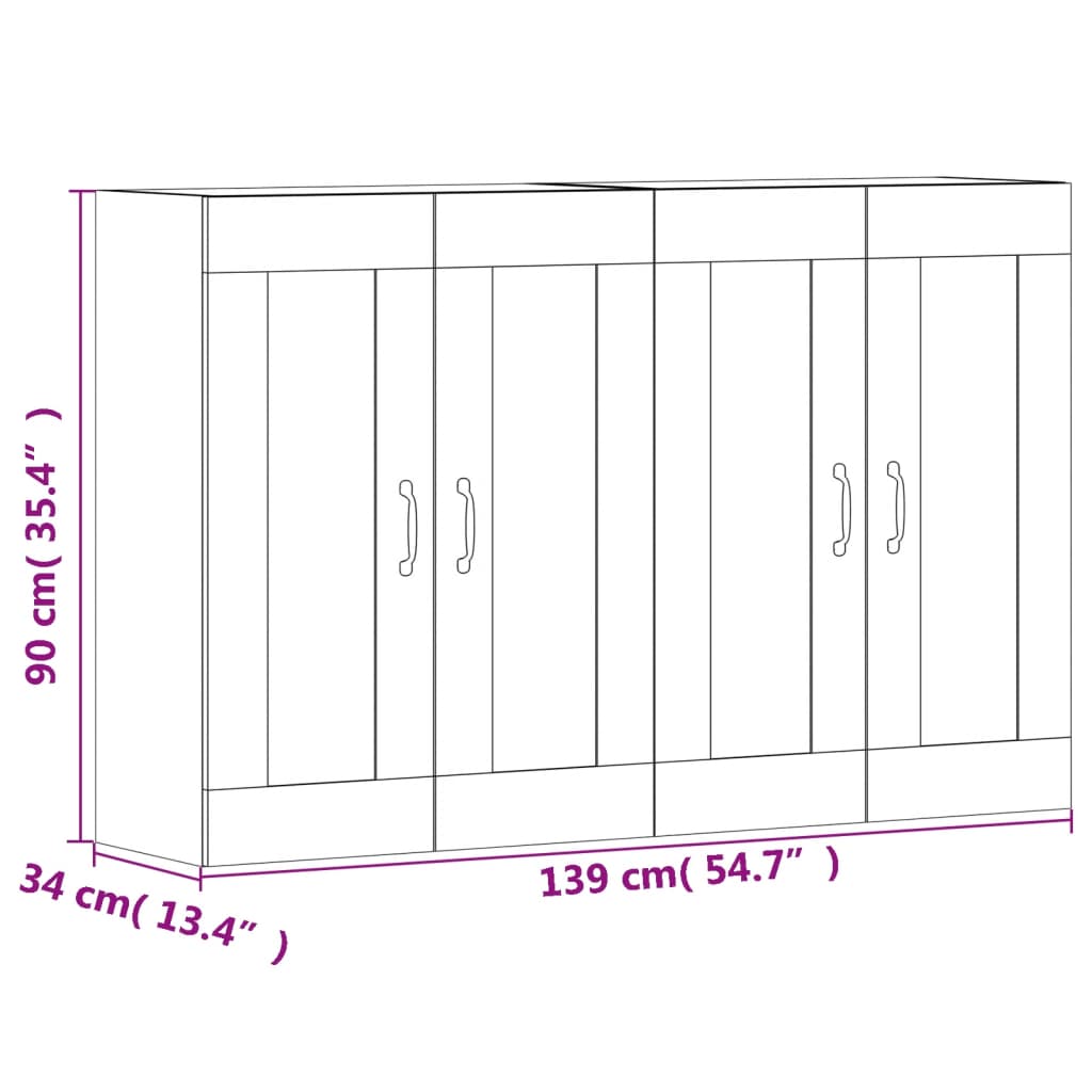 Wall cabinets 2 pcs engineered wood oak brown