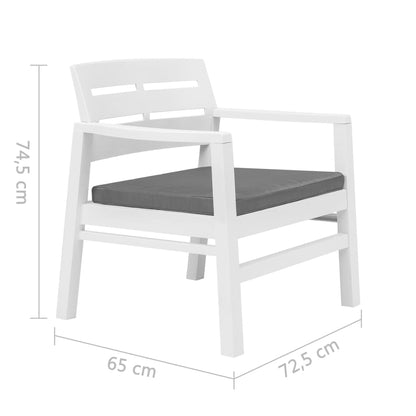 3-piece garden furniture set white plastic