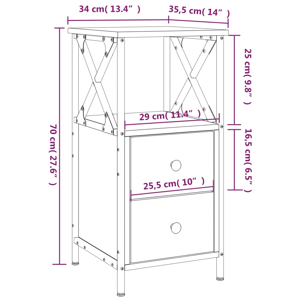 Bedside tables 2 pcs engineered wood black 34x35.5x70 cm