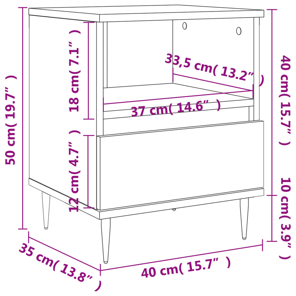 Bedside table, gloss white plywood, 40x35x50 cm