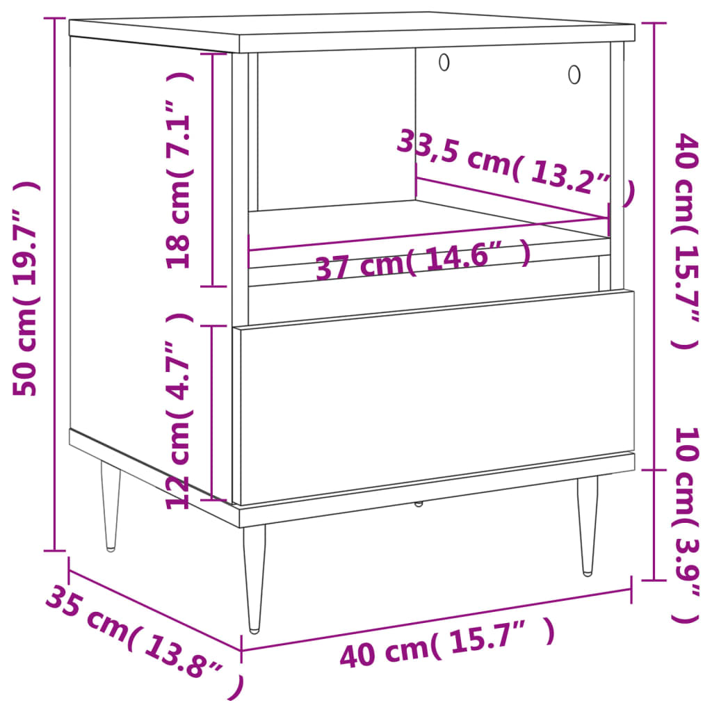 Bedside table 2 pcs engineered wood Sonoma grey 40x35x50 cm