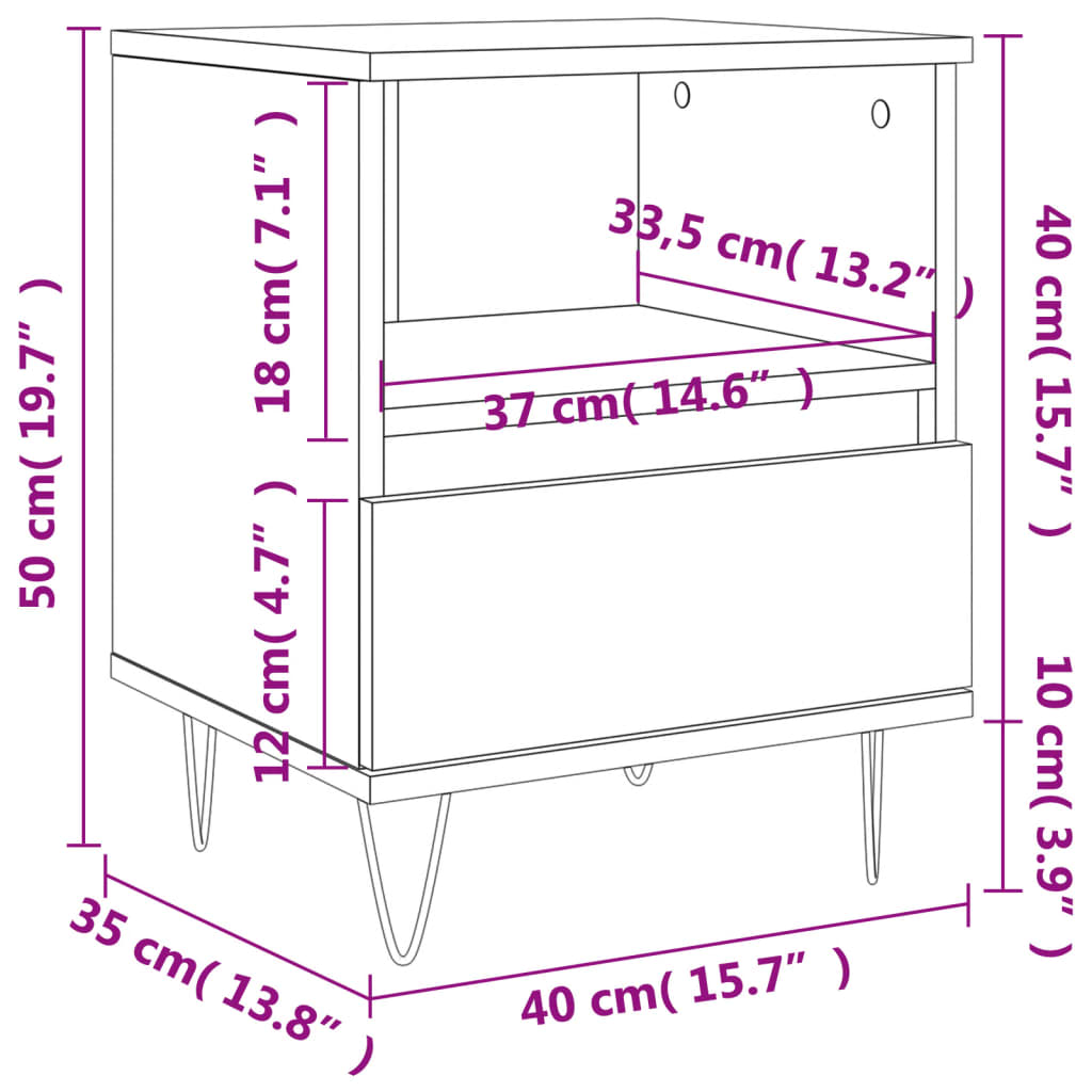 Bedside tables 2 pcs engineered wood concrete grey 40x35x50 cm