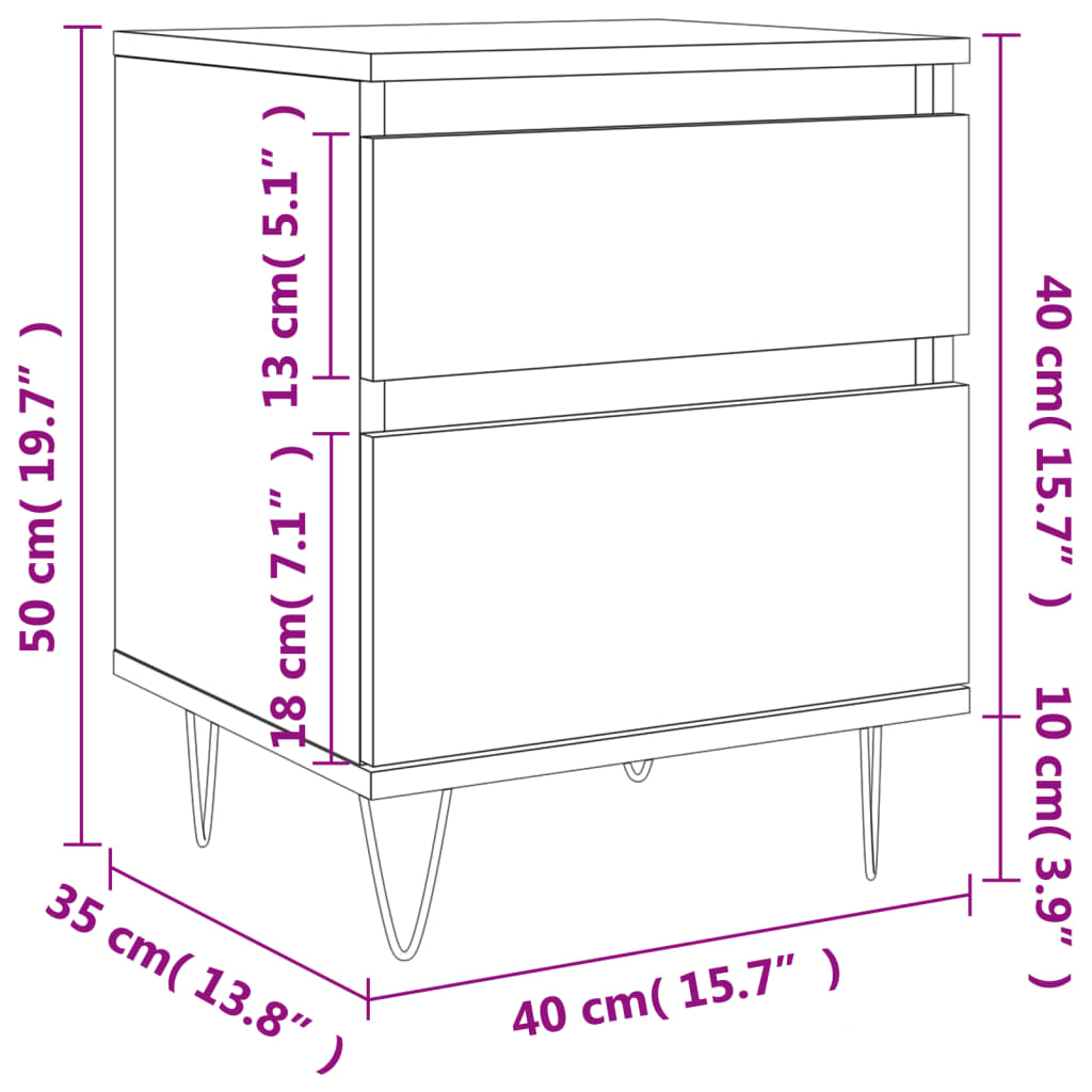 Sonoma Oak Engineered Wood Bedside Table 40x35x50 cm