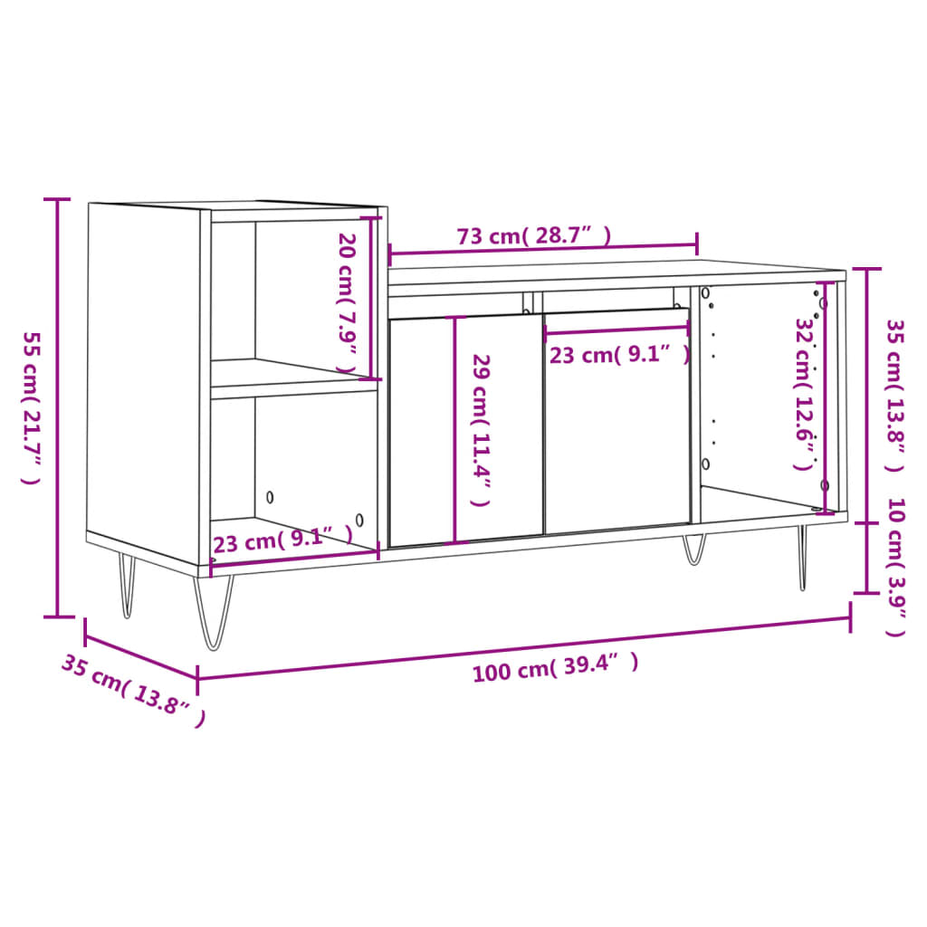 Mueble para TV madera contrachapada blanco 100x35x55 cm