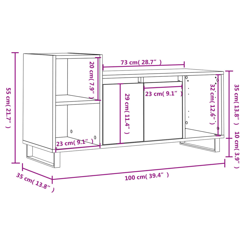 Concrete grey plywood TV cabinet 100x35x55 cm