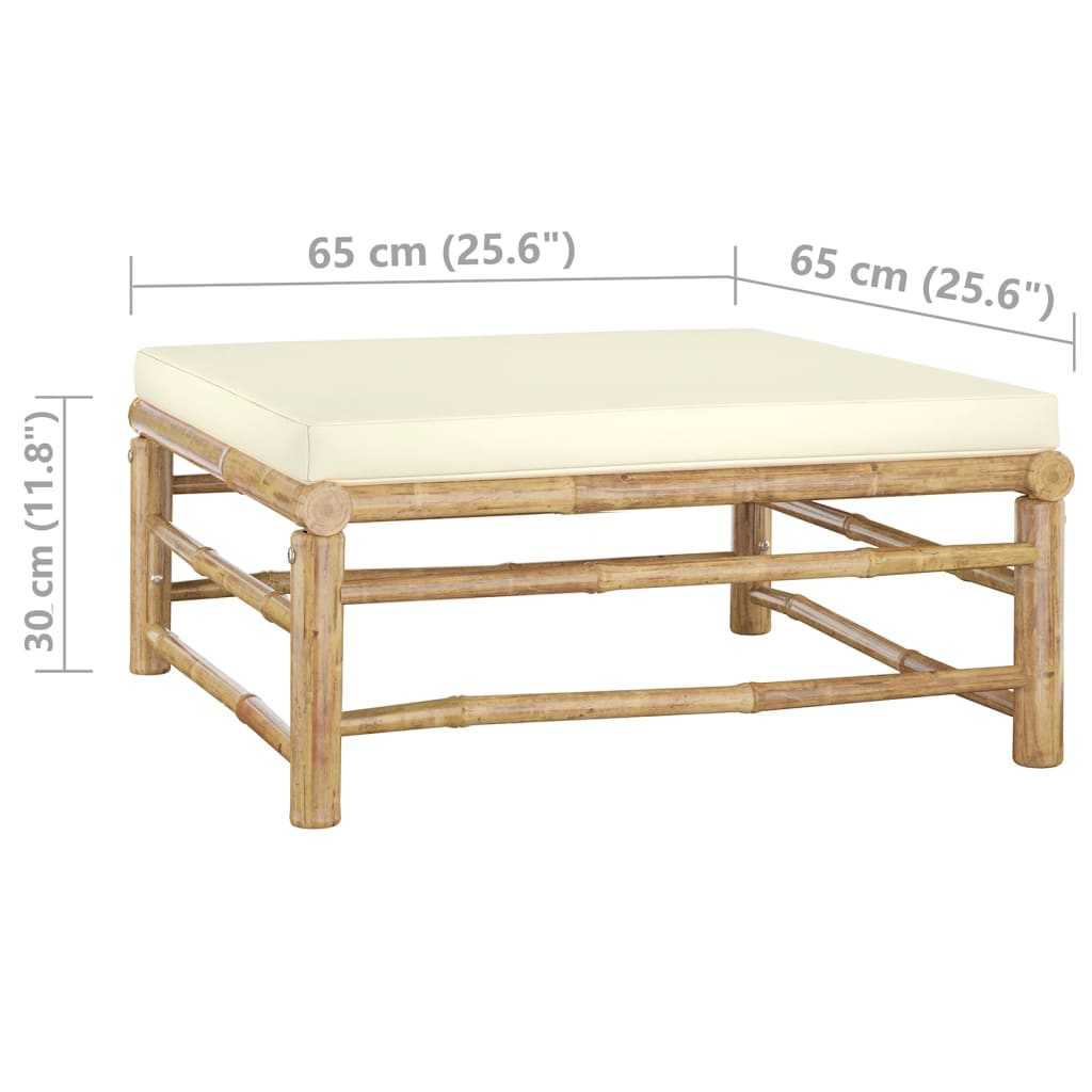 Set de muebles de jardín 9 piezas bambú y cojines blanco crema